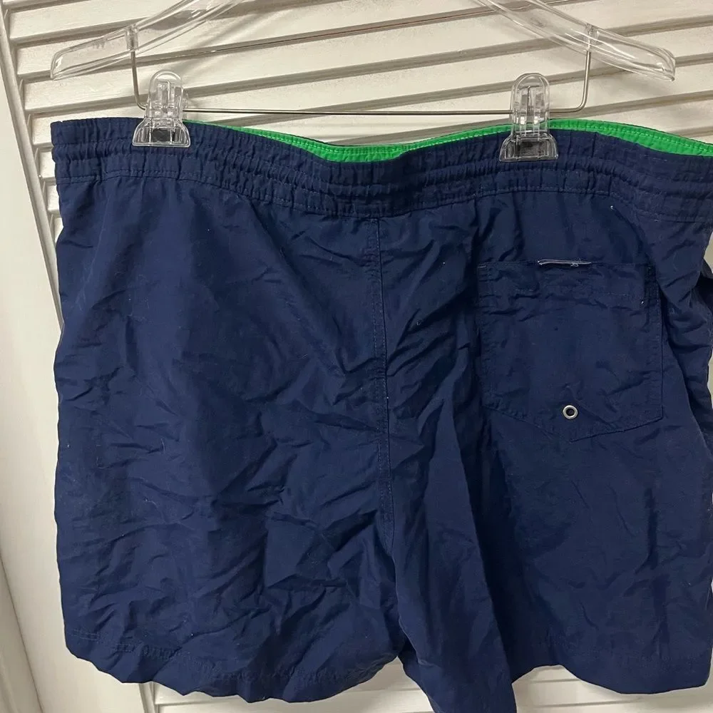 Polo Ralph Lauren Navy Swim Trunks with Neon Green Drawstring